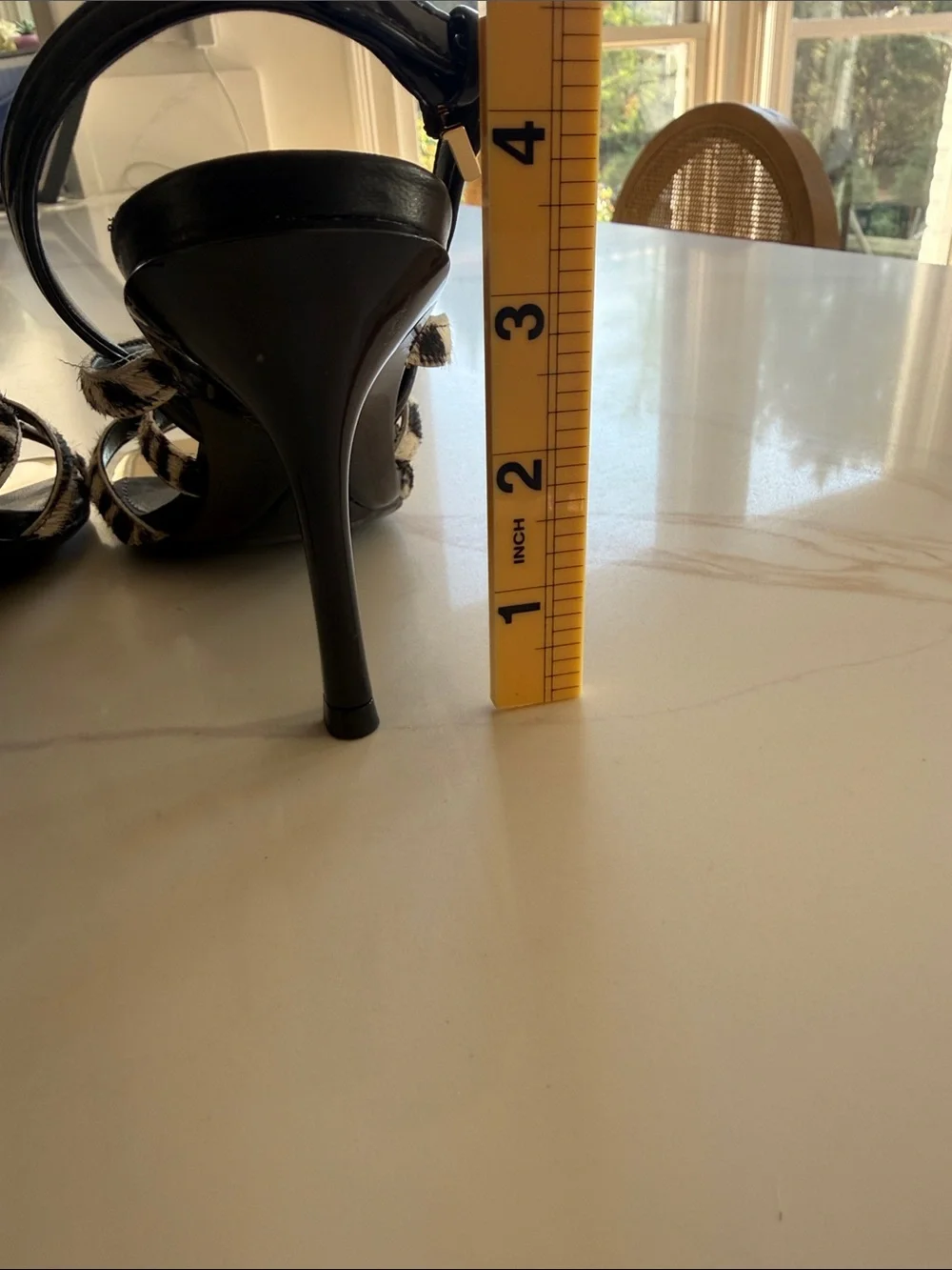 Calvin Klein Black & White Zebra Strap Heels with Gold Toe Cap